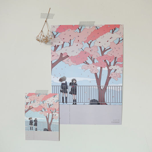 Sakura Schoolgirls Print Poster size (A4)