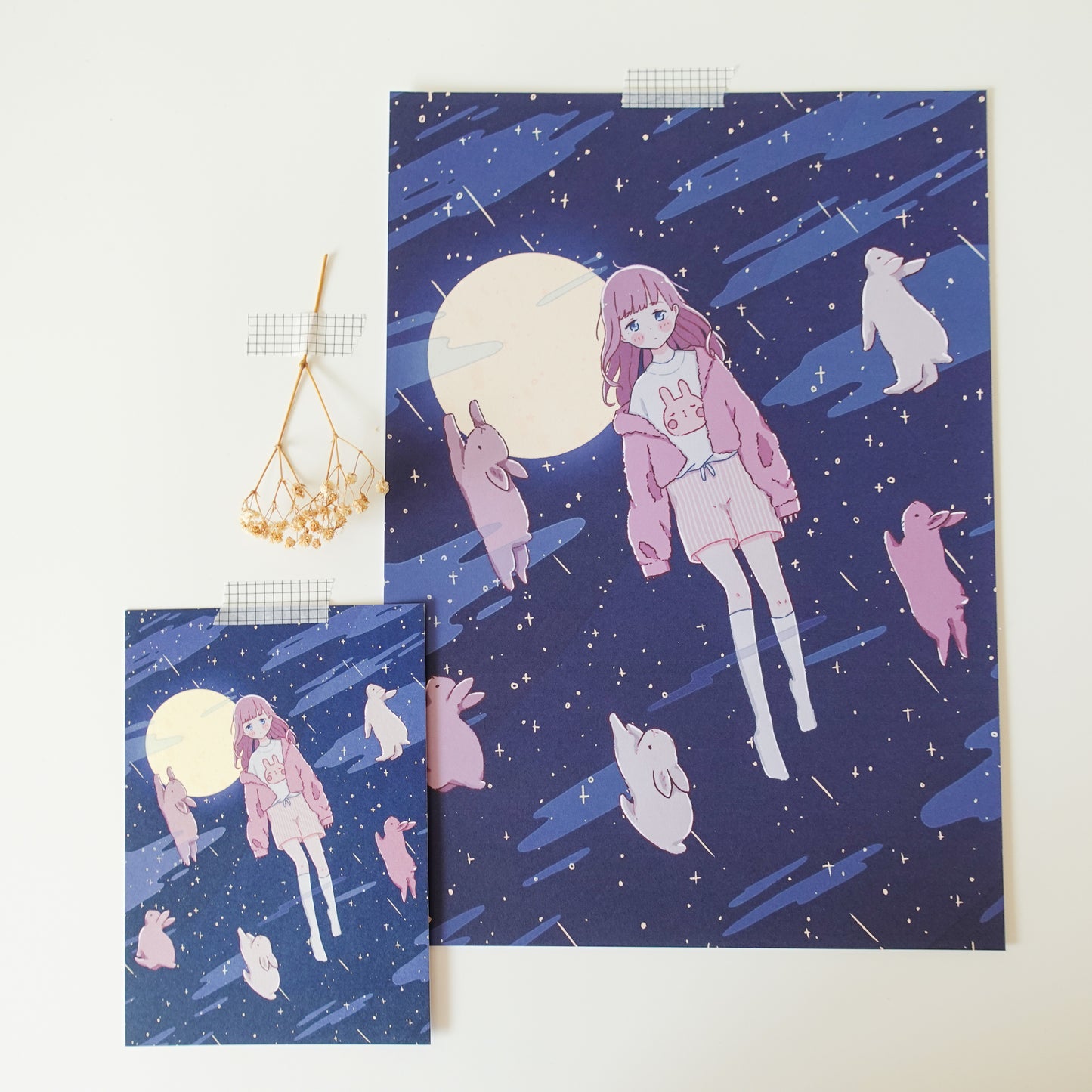 Moon Bunny Print Poster size (A4)