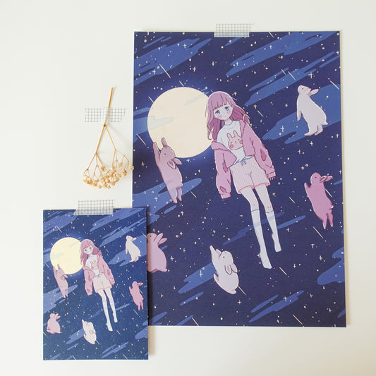 Moon Bunny Print Poster size (A4)
