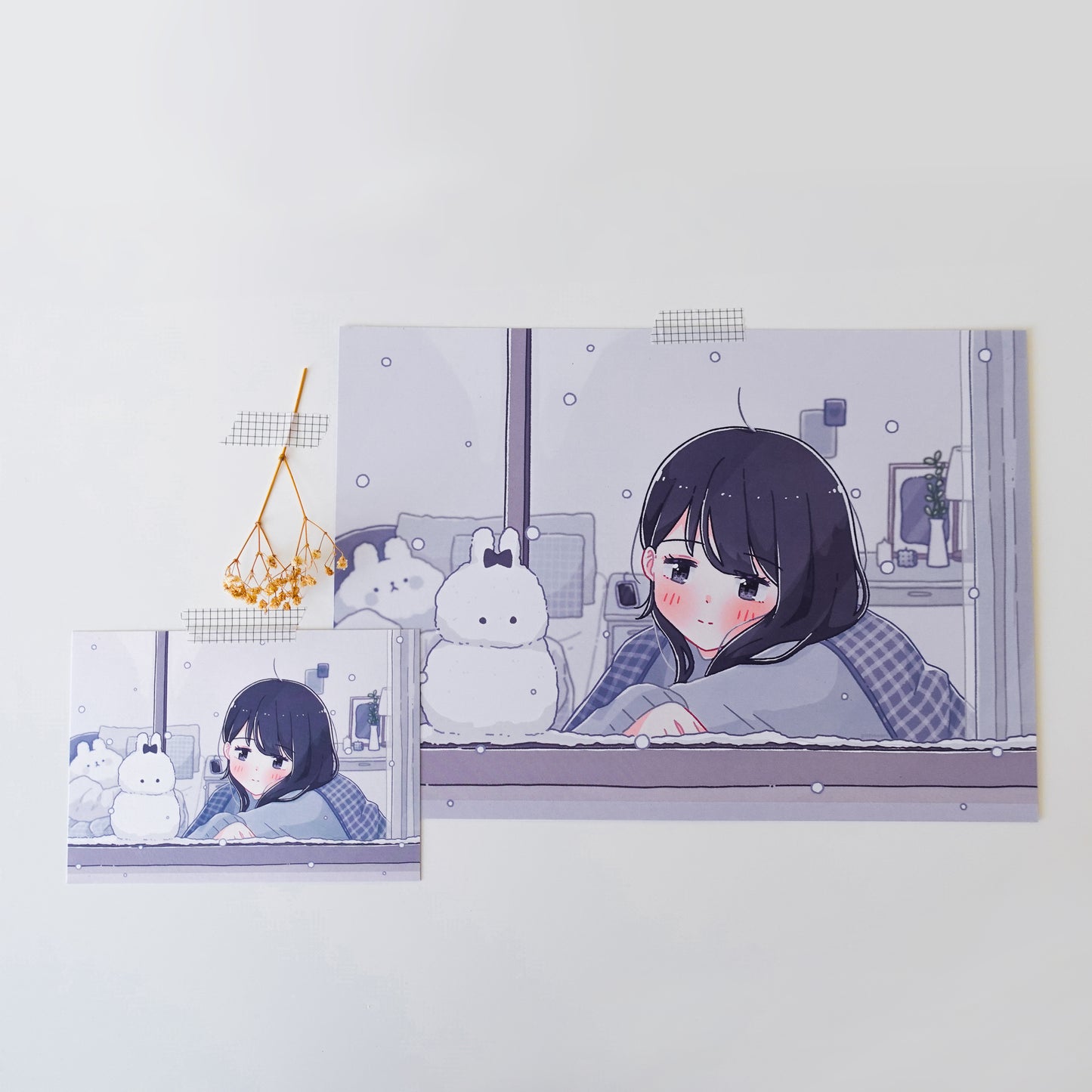 Snowbunny in the Window Print Poster size (A4)
