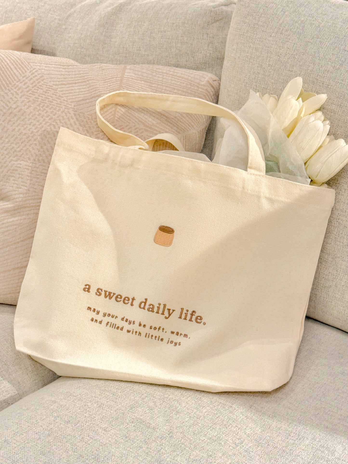 A Sweet Daily Life Tote Bag with Pocket
