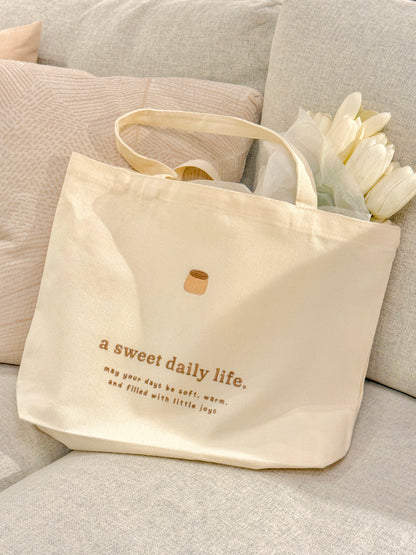 A Sweet Daily Life Tote Bag with Pocket