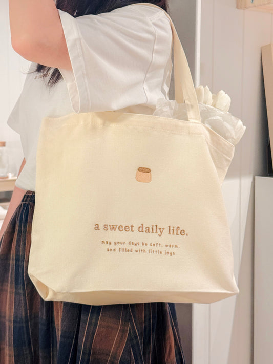 A Sweet Daily Life Tote Bag ⋮ Large Canvas Shopper Bag with Pocket