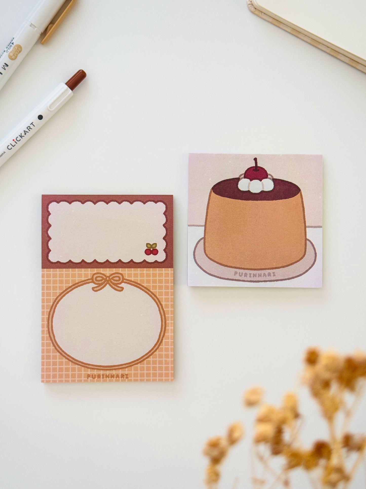 Purin with Cherry Sticky Note and Memo Pad Set