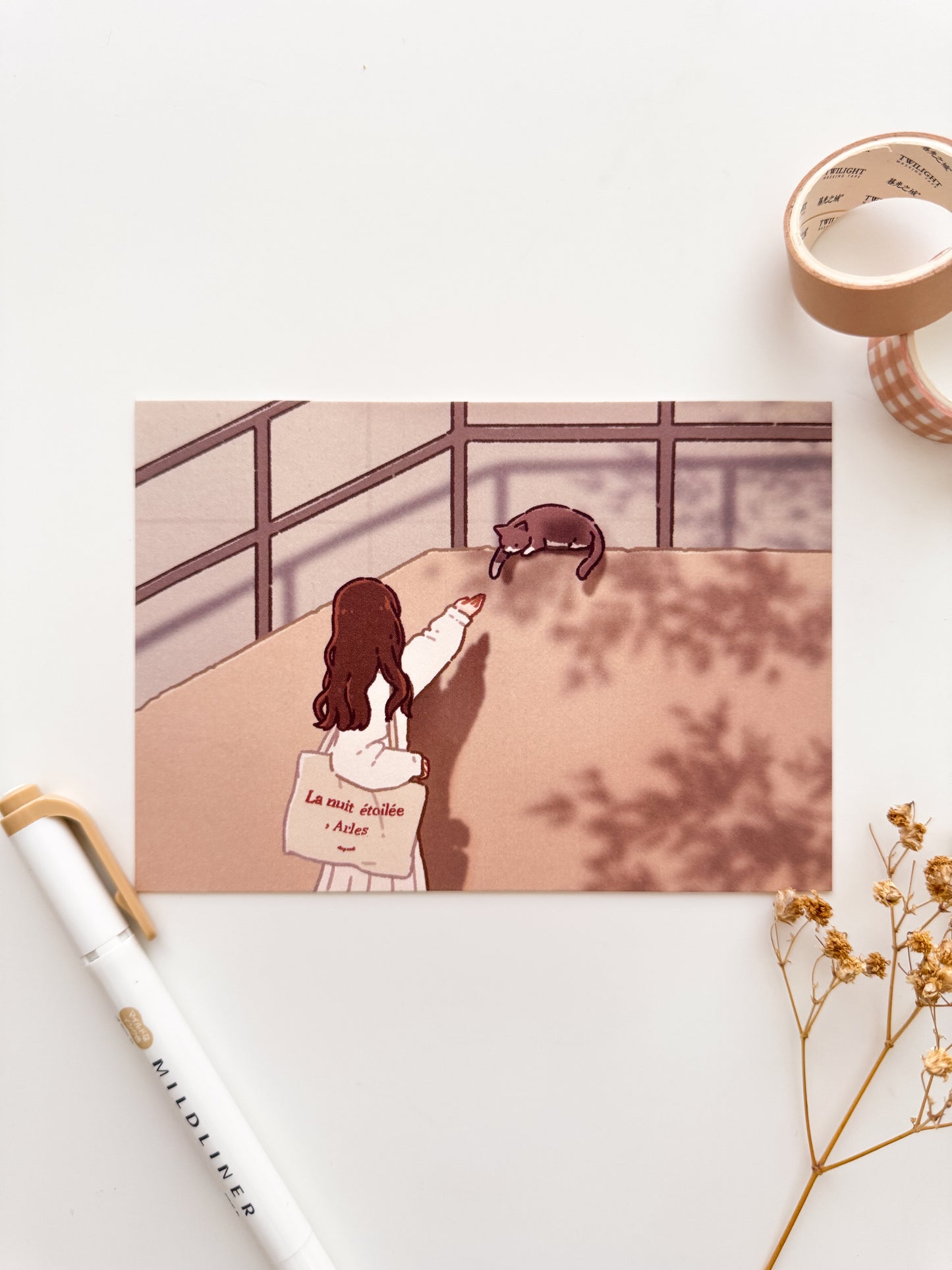 Stray Cat on the Stairs Postcard Style Art Print