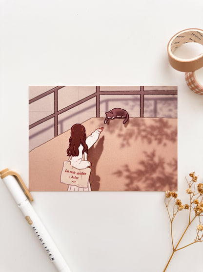 Stray Cat on the Stairs Postcard Style Art Print