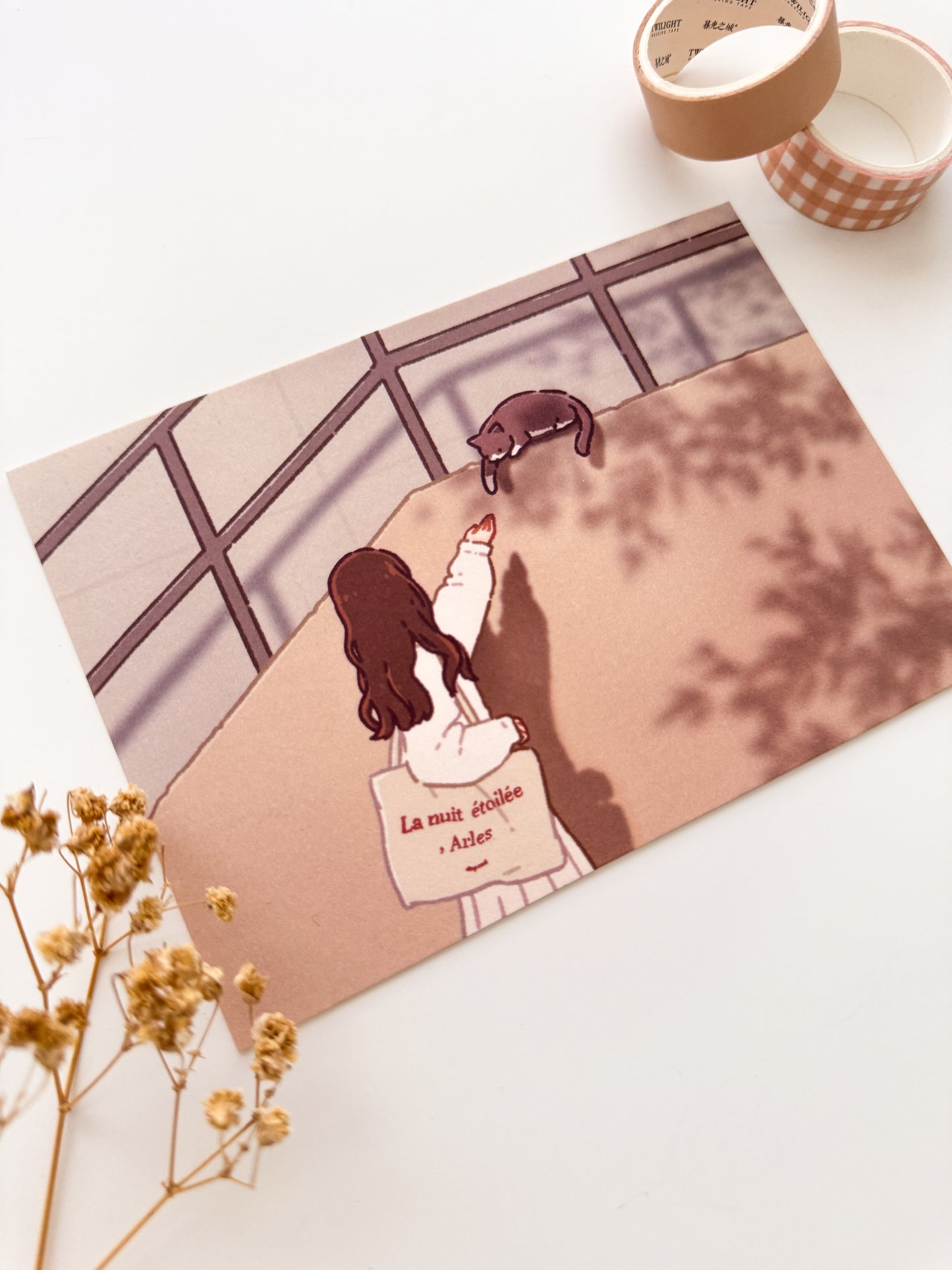 Stray Cat on the Stairs Postcard Style Art Print