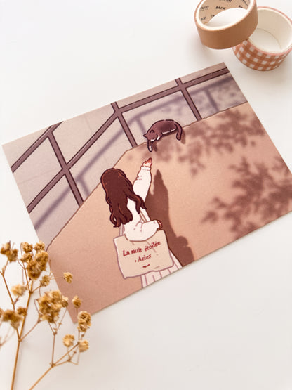 Stray Cat on the Stairs Postcard Style Art Print