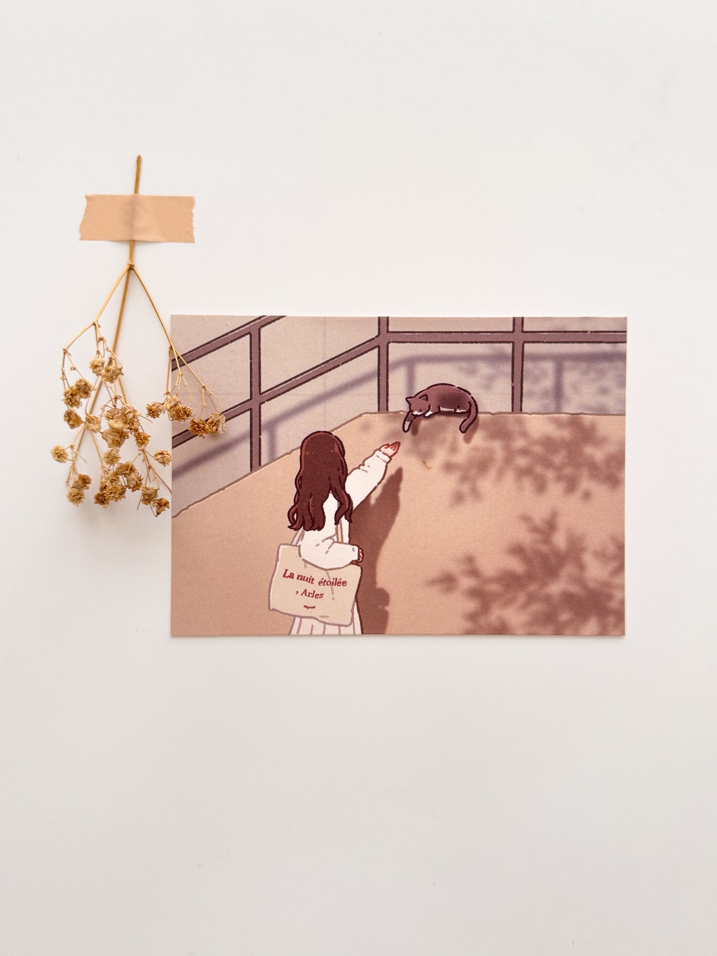 Stray Cat on the Stairs Postcard Style Art Print