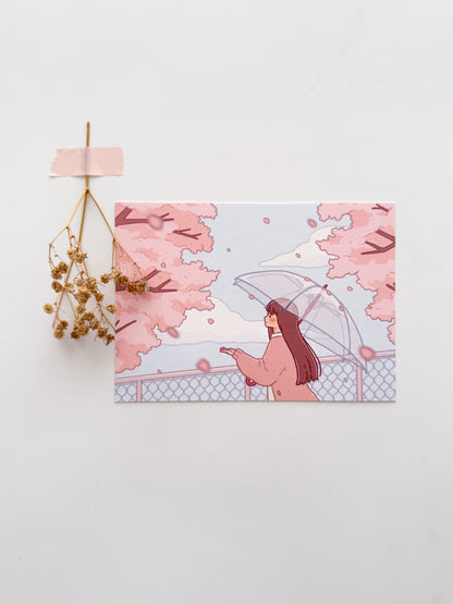 Sakura Petals in the Breeze Postcard Style Art Print