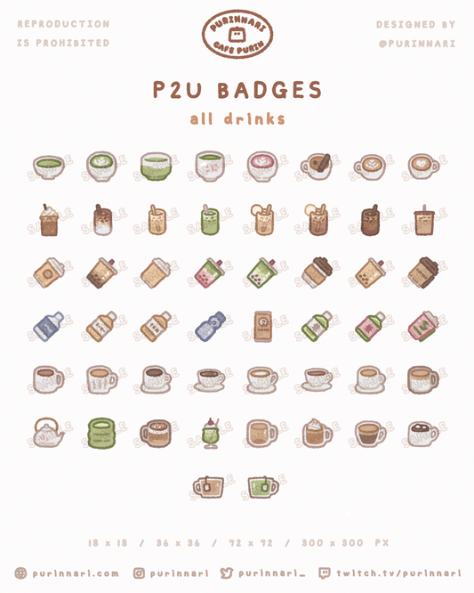 [ P2U ] Drinks Badge Bundle of 50 ⋮ Twitch/Youtube/Discord
