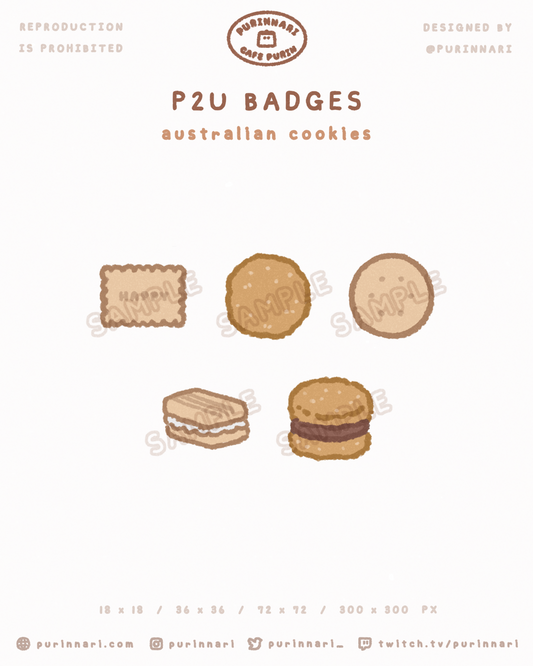 [ P2U ] Australian Cookies Badge Bundle of 5 ⋮ Twitch/Youtube/Discord