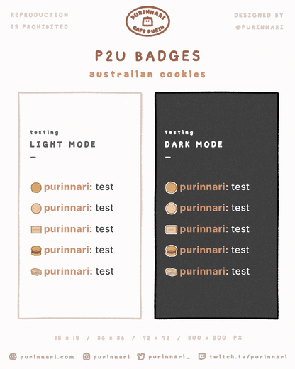 [ P2U ] Australian Cookies Badge Bundle of 5 ⋮ Twitch/Youtube/Discord