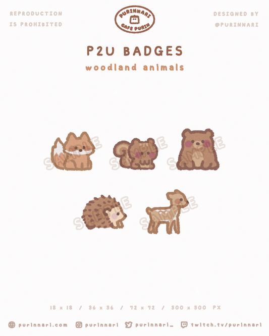[ P2U ] Woodland Animal Badge Bundle of 5 ⋮ Twitch/Youtube/Discord