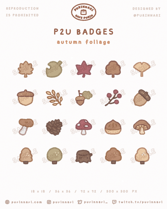 [ P2U ] Autumn Foliage Badge Bundle of 20 ⋮ Twitch/Youtube/Discord