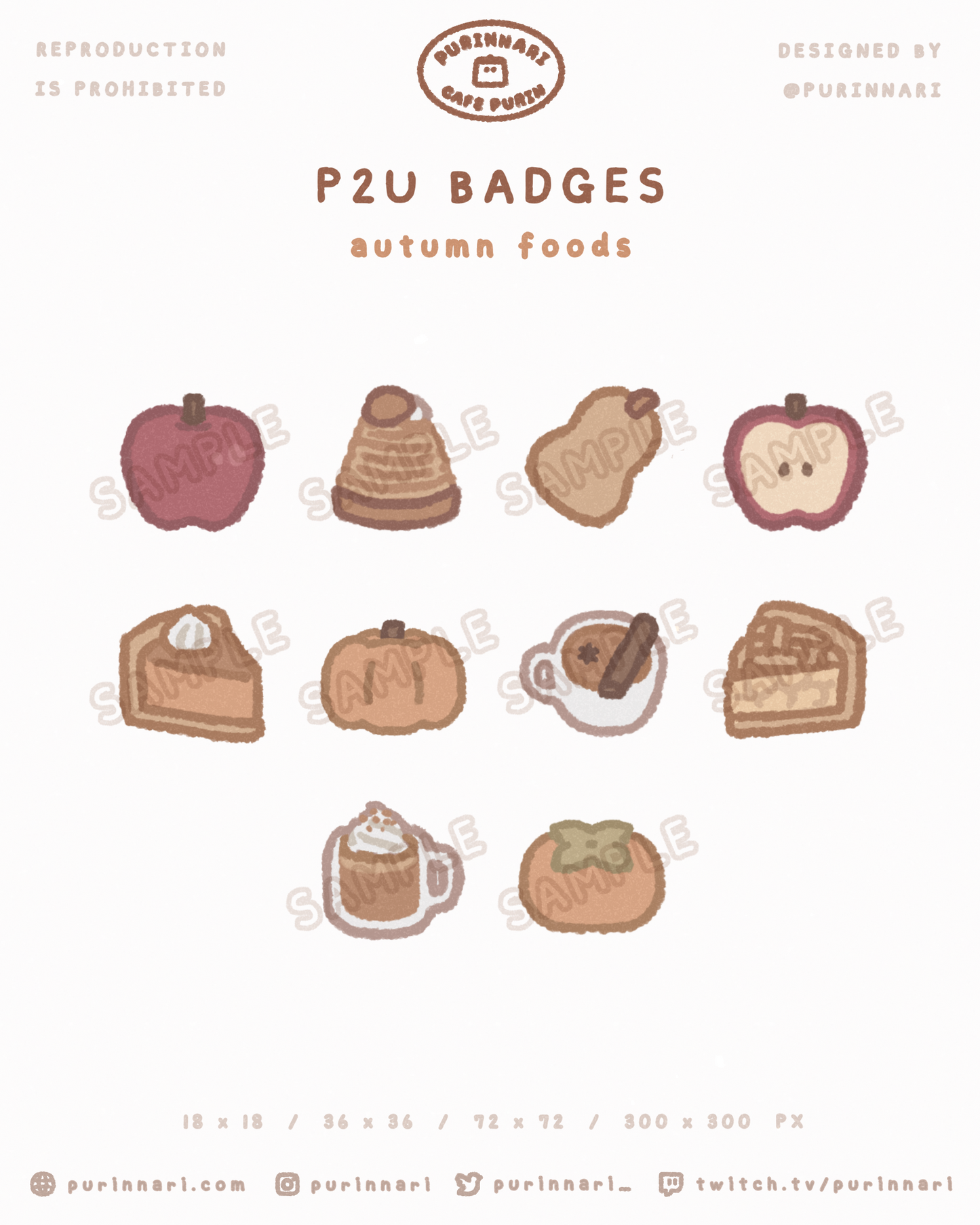 [ P2U ] Autumn Foods Badge Bundle of 10 ⋮ Twitch/Youtube/Discord