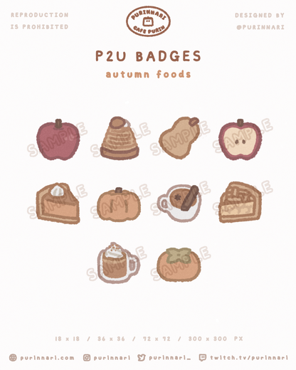 [ P2U ] Autumn Foods Badge Bundle of 10 ⋮ Twitch/Youtube/Discord