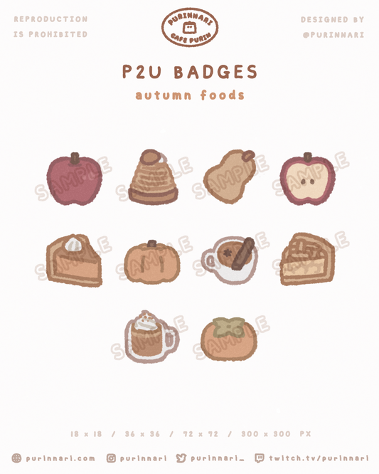 [ P2U ] Autumn Foods Badge Bundle of 10 ⋮ Twitch/Youtube/Discord