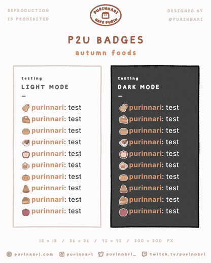 [ P2U ] Autumn Foods Badge Bundle of 10 ⋮ Twitch/Youtube/Discord