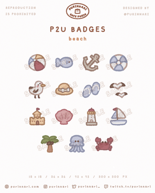 [ P2U ] Summer Beach Badge Bundle of 15 ⋮ Twitch/Youtube/Discord