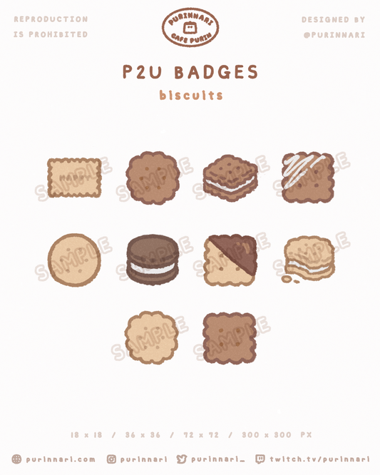 [ P2U ] Biscuits Badge Bundle of 10 ⋮ Twitch/Youtube/Discord