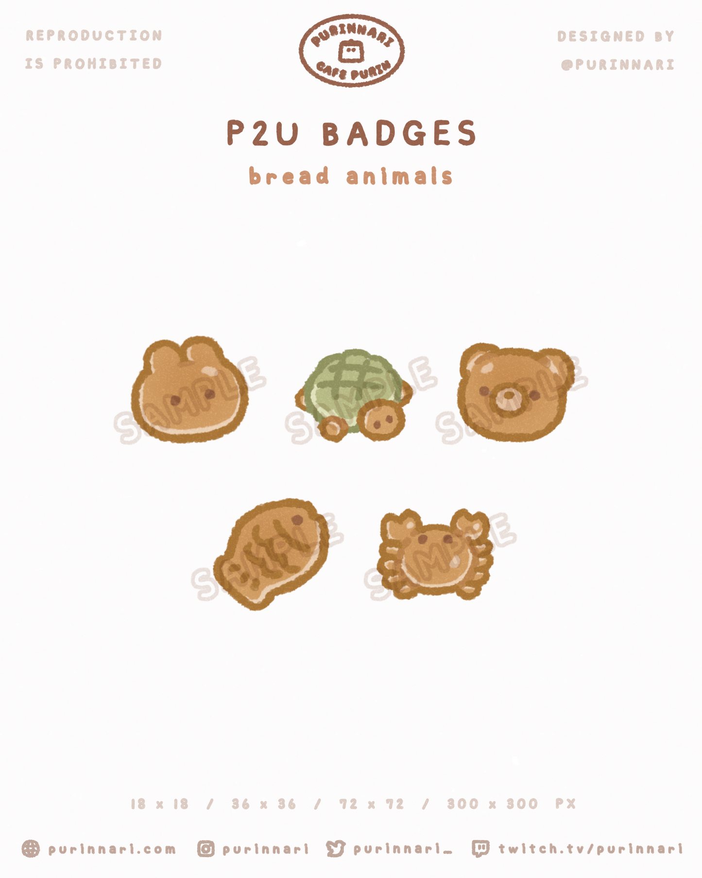 [ P2U ] Bread Animal Badge Bundle of 5 ⋮ Twitch/Youtube/Discord