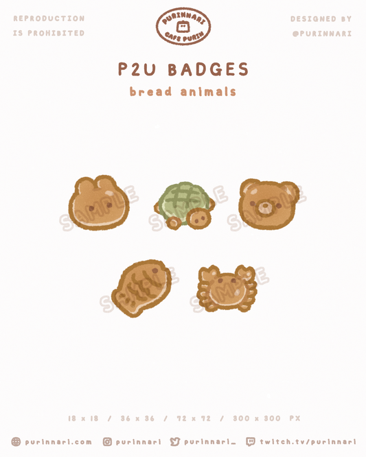 [ P2U ] Bread Animal Badge Bundle of 5 ⋮ Twitch/Youtube/Discord