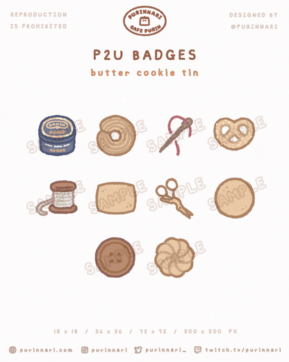 [ P2U ] Butter Cookie Tin Badge Bundle of 10 ⋮ Twitch/Youtube/Discord