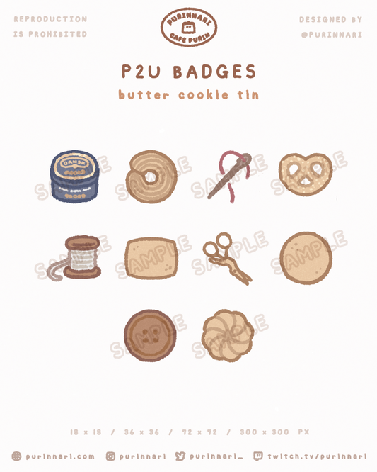 [ P2U ] Butter Cookie Tin Badge Bundle of 10 ⋮ Twitch/Youtube/Discord