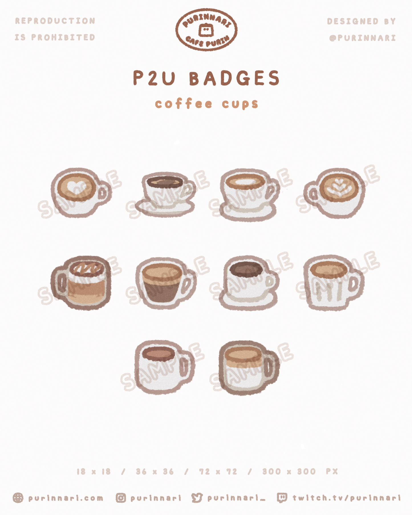 [ P2U ] Coffee Cups Badge Bundle of 10 ⋮ Twitch/Youtube/Discord