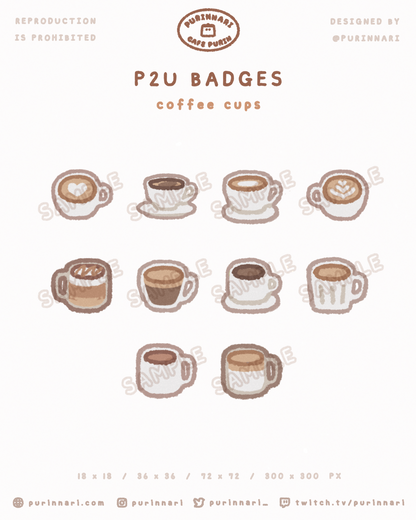 [ P2U ] Coffee Cups Badge Bundle of 10 ⋮ Twitch/Youtube/Discord
