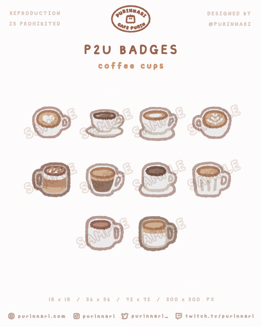[ P2U ] Coffee Cups Badge Bundle of 10 ⋮ Twitch/Youtube/Discord