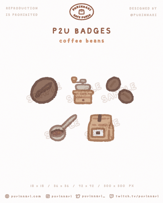 [ P2U ] Coffee Bean Badge Bundle of 5 ⋮ Twitch/Youtube/Discord