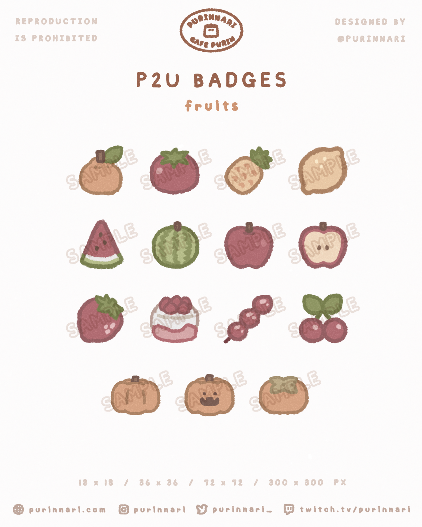 [ P2U ] Fruits Badge Bundle of 15 ⋮ Twitch/Youtube/Discord