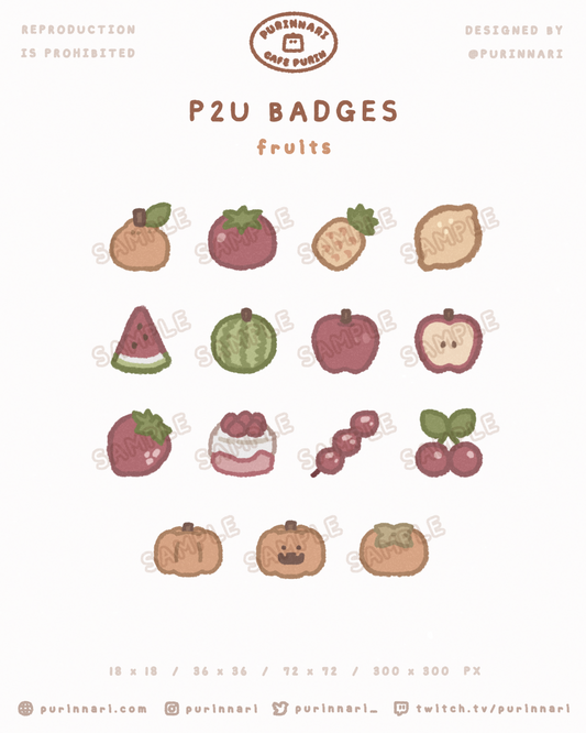 [ P2U ] Fruits Badge Bundle of 15 ⋮ Twitch/Youtube/Discord