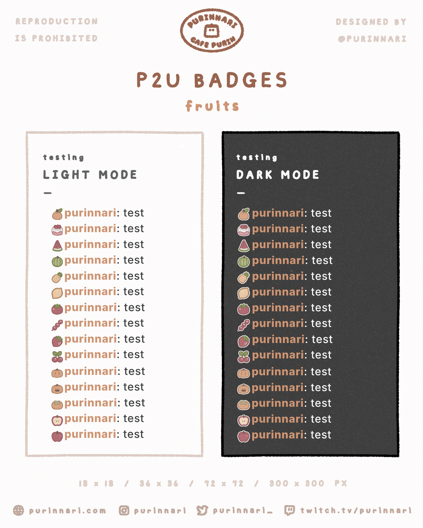 [ P2U ] Fruits Badge Bundle of 15 ⋮ Twitch/Youtube/Discord