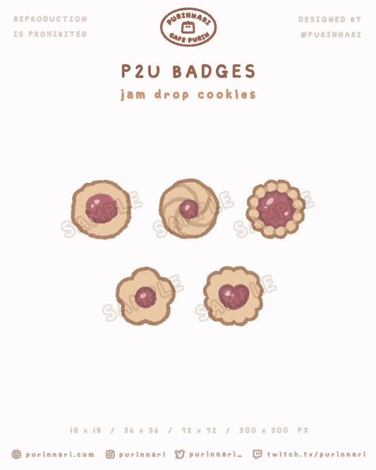 [ P2U ] Jam Drop Cookies Badge Bundle of 5 ⋮ Twitch/Youtube/Discord