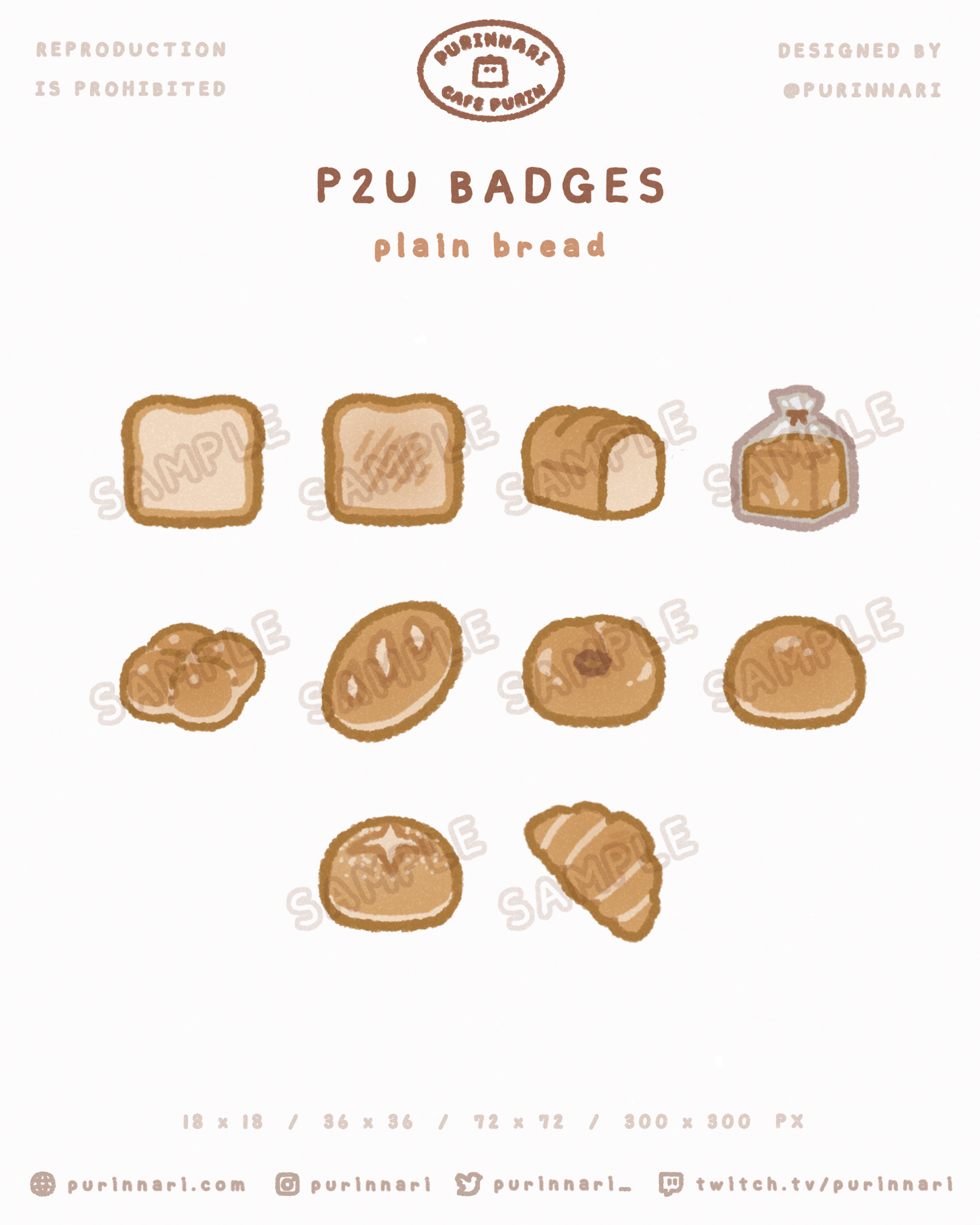 [ P2U ] Plain Breads Badge Bundle of 10 ⋮ Twitch/Youtube/Discord