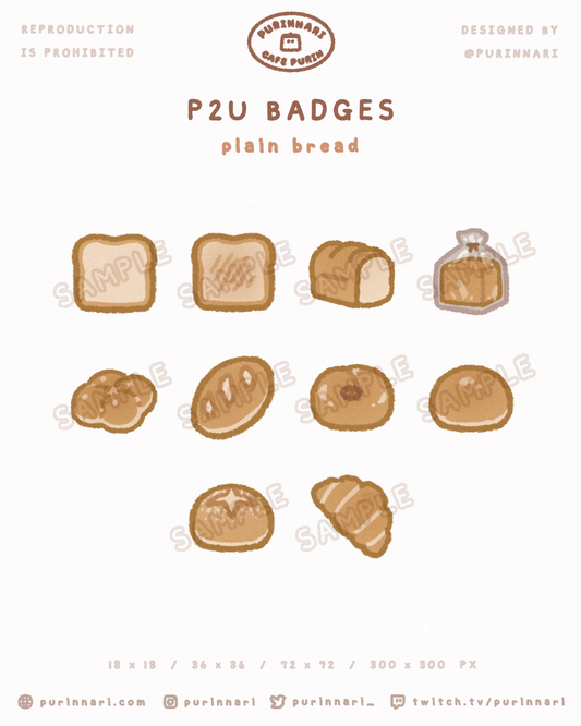 [ P2U ] Plain Breads Badge Bundle of 10 ⋮ Twitch/Youtube/Discord