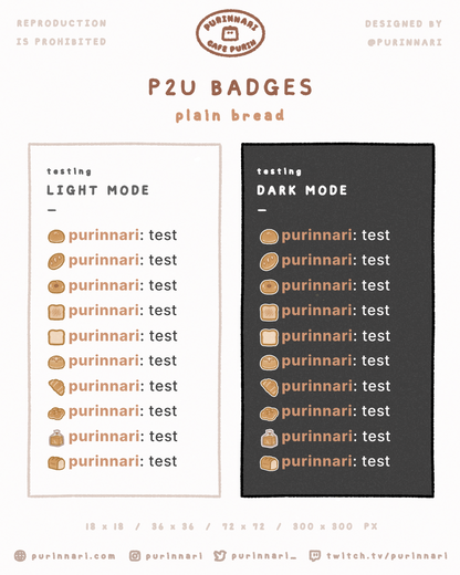[ P2U ] Plain Breads Badge Bundle of 10 ⋮ Twitch/Youtube/Discord