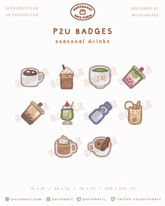 [ P2U ] Seasonal Drinks Badge Bundle of 10 ⋮ Twitch/Youtube/Discord