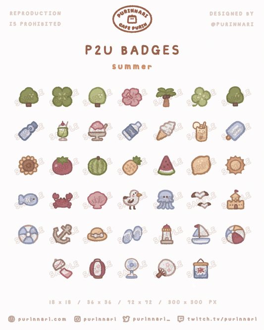 [ P2U ] Summer Badge Bundle of 40 ⋮ Twitch/Youtube/Discord