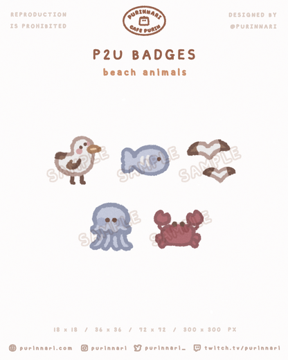 [ P2U ] Summer Animal Badge Bundle of 5 ⋮ Twitch/Youtube/Discord