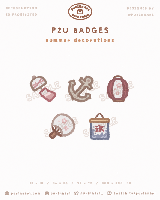 [ P2U ] Summer Decorations Badge Bundle of 5 ⋮ Twitch/Youtube/Discord