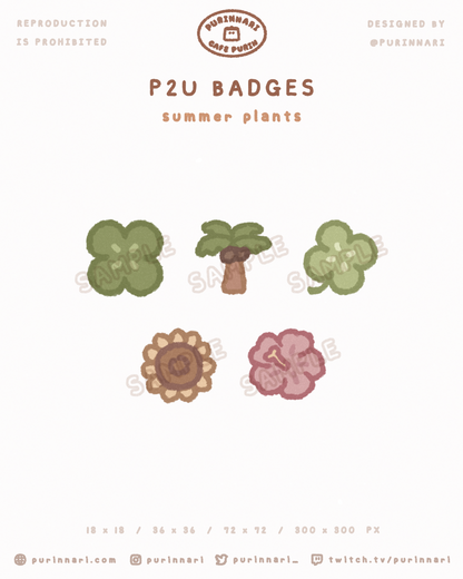 [ P2U ] Summer Plants Badge Bundle of 5 ⋮ Twitch/Youtube/Discord