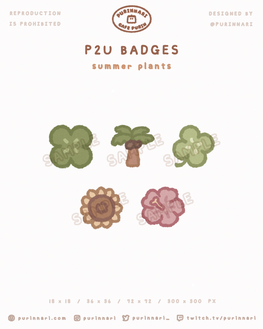 [ P2U ] Summer Plants Badge Bundle of 5 ⋮ Twitch/Youtube/Discord