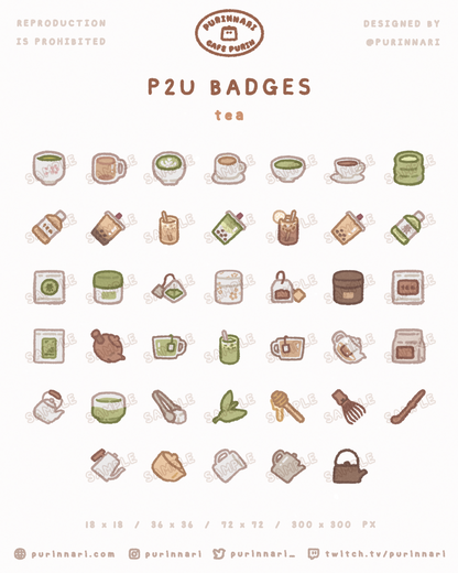 [ P2U ] Tea Badge Bundle of 40 ⋮ Twitch/Youtube/Discord