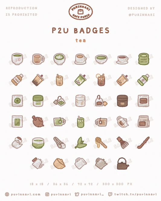 [ P2U ] Tea Badge Bundle of 40 ⋮ Twitch/Youtube/Discord