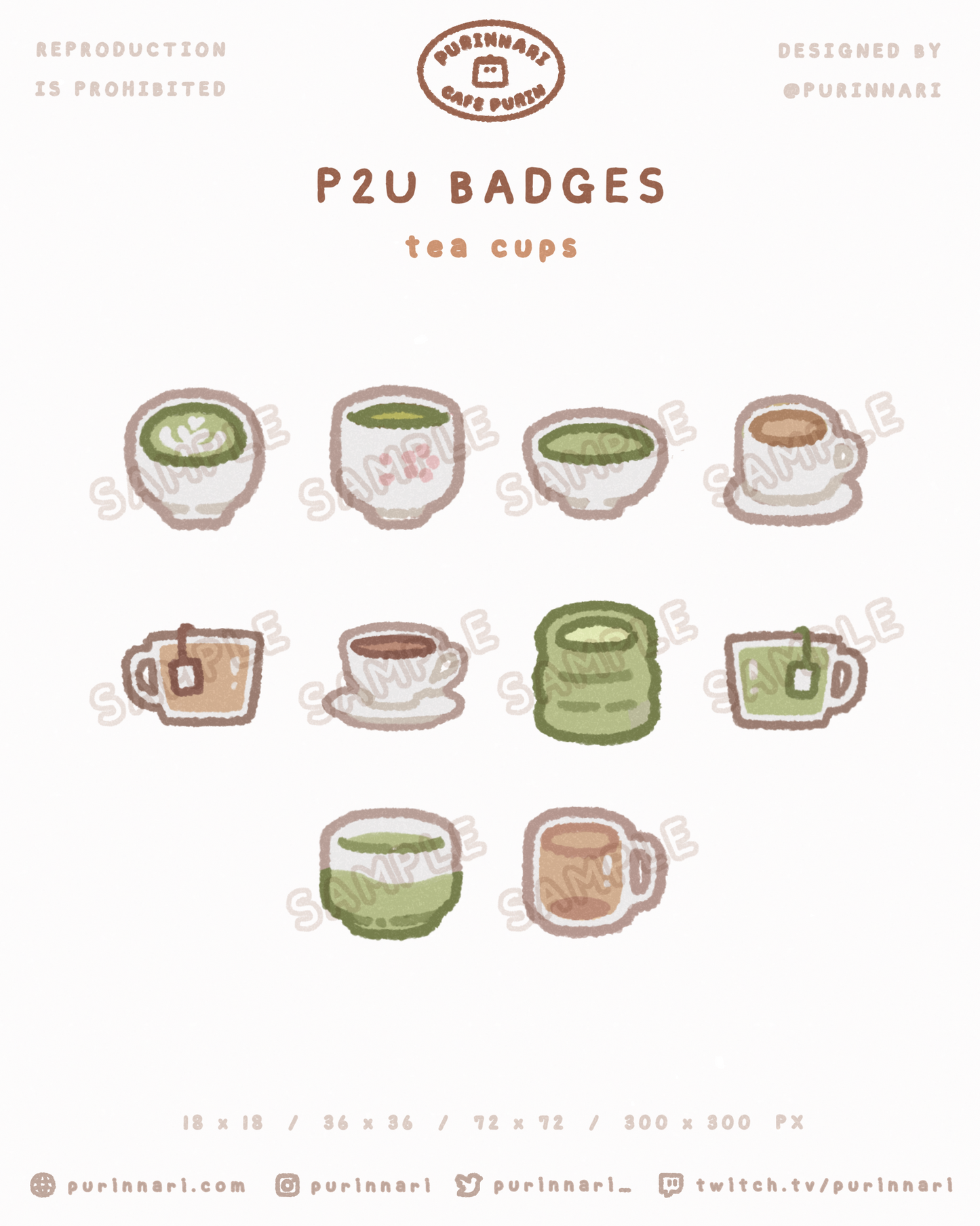 [ P2U ] Tea Cups Badge Bundle of 10 ⋮ Twitch/Youtube/Discord