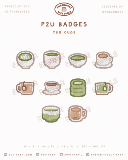 [ P2U ] Tea Cups Badge Bundle of 10 ⋮ Twitch/Youtube/Discord